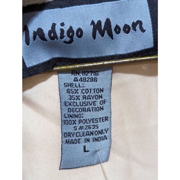 Indigo Moon Women's Tan Button Front Artsy Floral Applique Jacket Large NWT - Picture 2 of 7